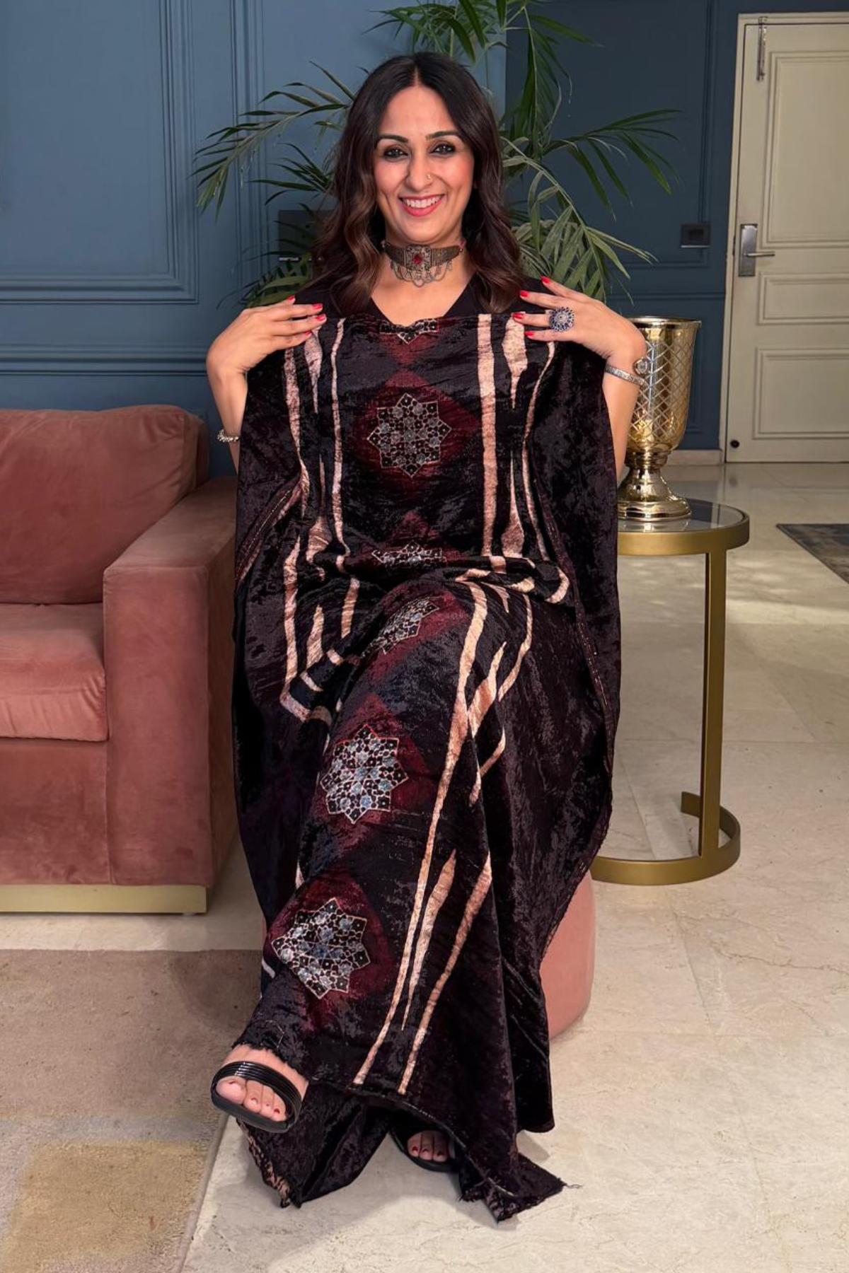 Ajrakh art on velvet (kurta only)